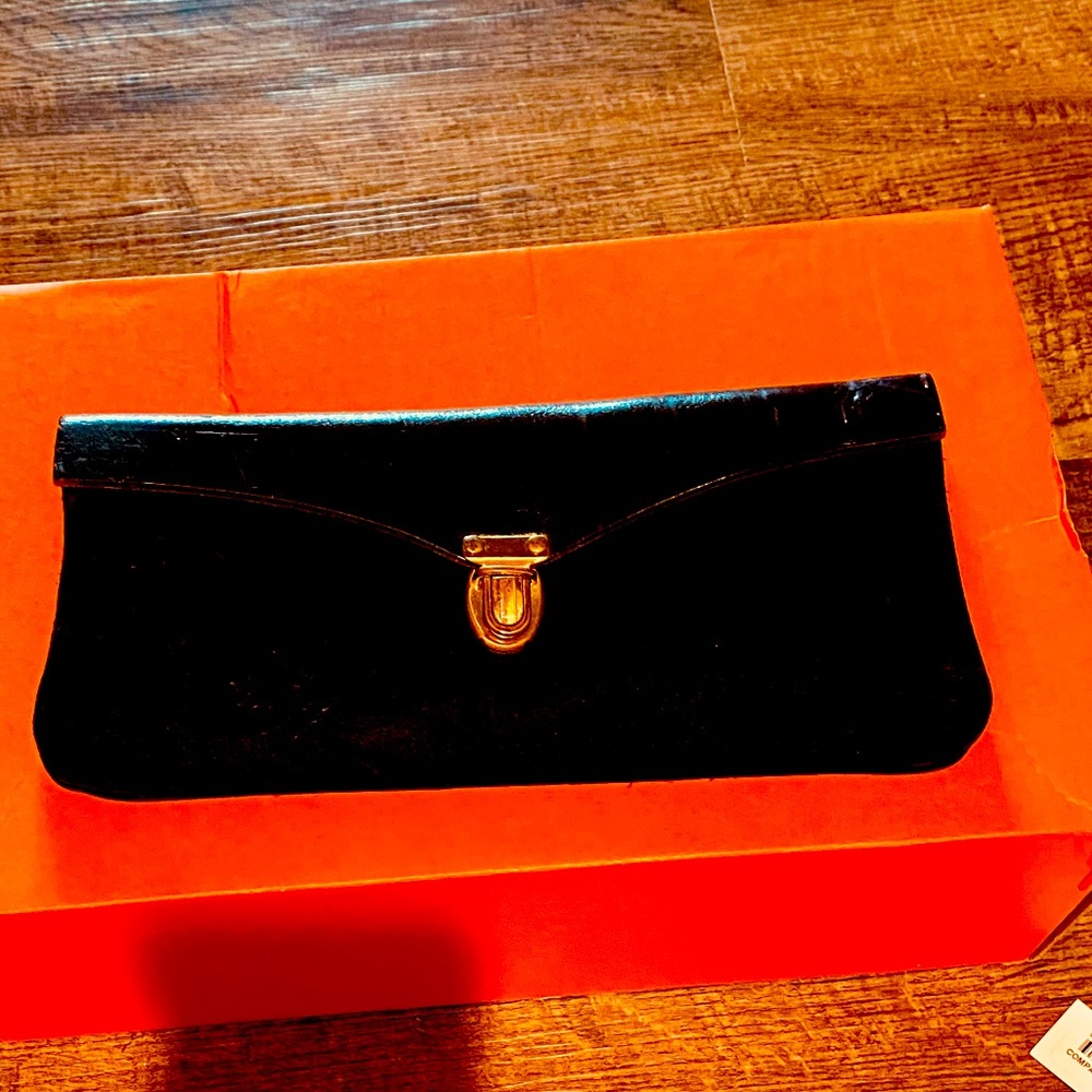 VINTAGE Black Leather and Suede Clutch